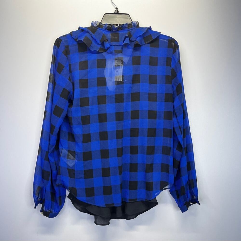 Lauren Ralph Lauren Buffalo Check Ruffled Georgette blouse blue black - XS - Picture 8 of 12
